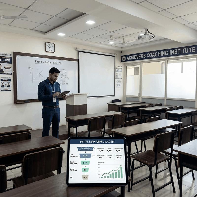 Lead generation strategy and WhatsApp automation funnel for coaching centers and educational institutes in Indore by Digitalads agency